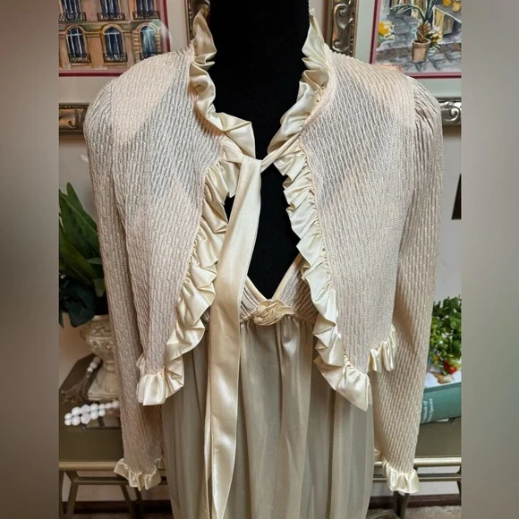 Vintage Gilligan & O'Malley Cream Maxi Lace Slip Dress & Crop Top Set Sz S - Picture 15 of 15